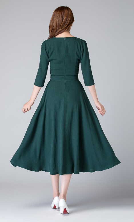 Linen shirt swing dress, wedding guest dress 1906# Xiaolizi Linen shirt swing dress, wedding guest dress 1906# Xiaolizi