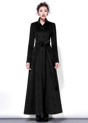 Brown Wool A-Line Coat - Midi Length with Belted Waist 2431