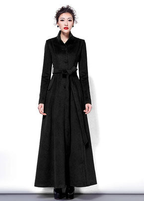 Brown Wool Long Coat - Handmade A-Line Silhouette with Belt 2956