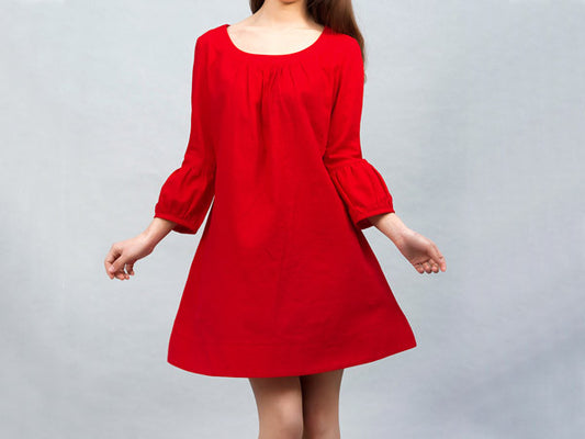 3/4 sleeve linen tunic dress  0010