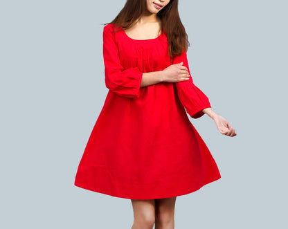 3/4 sleeve linen tunic dress  0010