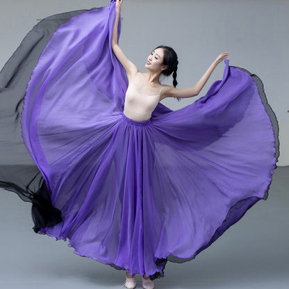 Purple Chiffon Reversible Big Swing Skirt - High Waist Elastic Waistband 2929