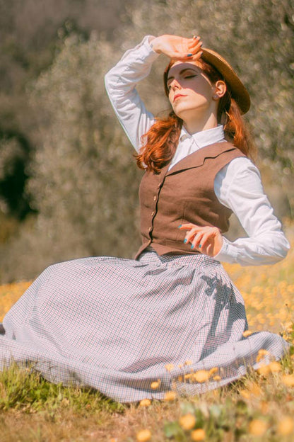 Plaid Maxi Skirt – Vintage High Waist Picnic Skirt for Spring Autumn 3411
