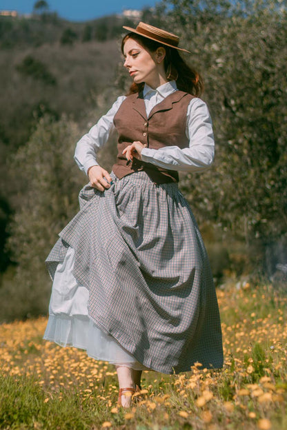 Plaid Maxi Skirt – Vintage High Waist Picnic Skirt for Spring Autumn 3411