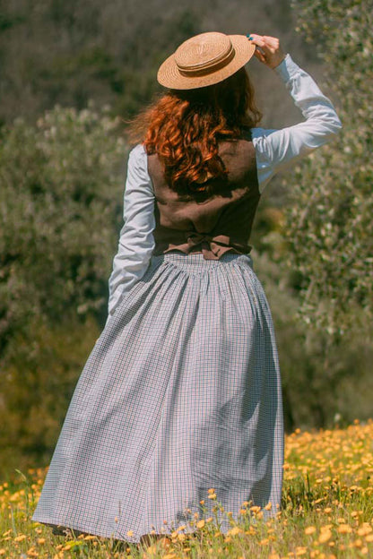 Plaid Maxi Skirt – Vintage High Waist Picnic Skirt for Spring Autumn 3411
