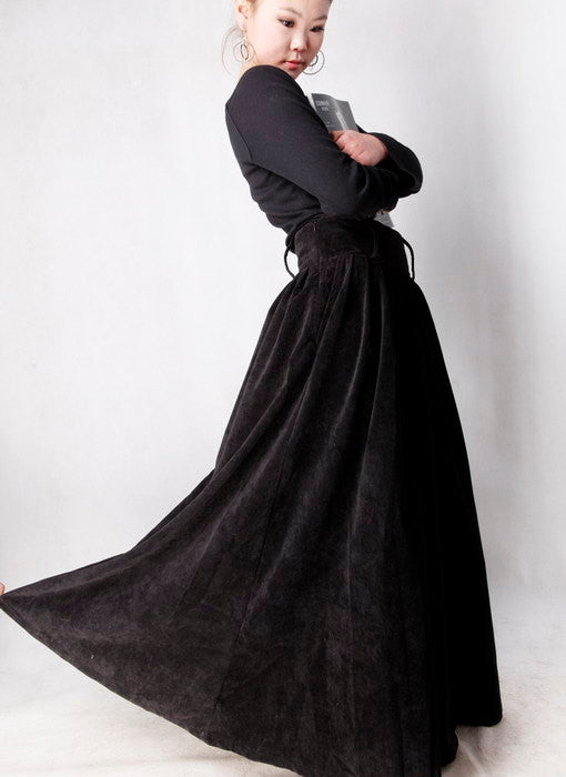 Black Corduroy maxi skirt woman long skirt MM35#