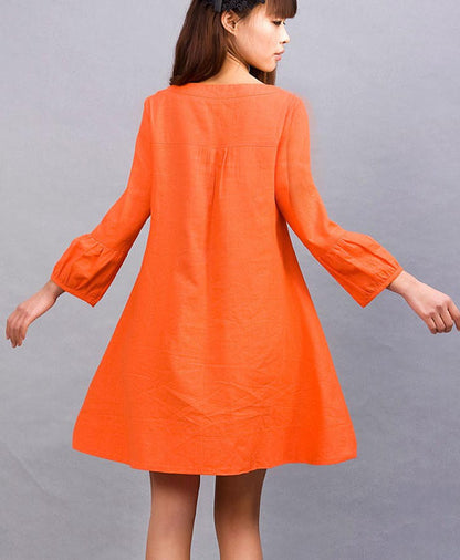 3/4 sleeve linen tunic dress  0010