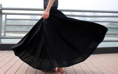 High Waisted Soft Linen Full Pleated Skirt with Pockets MM67#