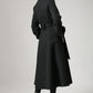 Black wool coat - womens swing coat with tie belt waist long sleeve winter coat 724#