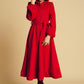 Black wool coat - womens swing coat with tie belt waist long sleeve winter coat 724#