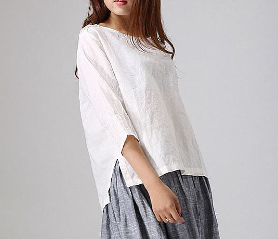 white linen top Handmade Blouse with Pintuck Sleeve – XiaoLizi