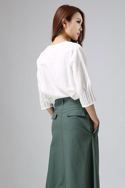 White Linen Cotton Blouse – Handmade Oversized 3/4 Sleeve Top 77711