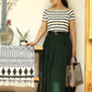 1950s High waist Midi Linen Skirt in green  215501#