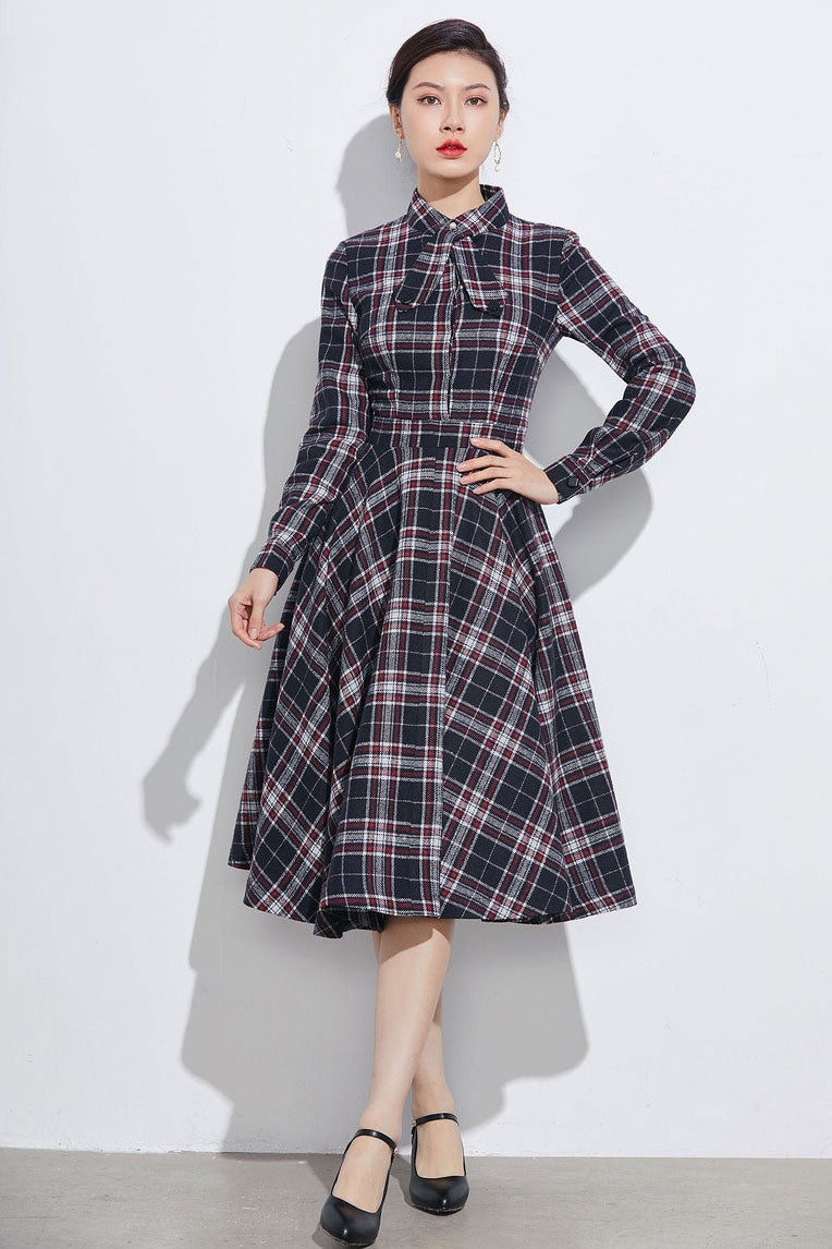 vintage inspired 1950s Plaid wool dress 2448