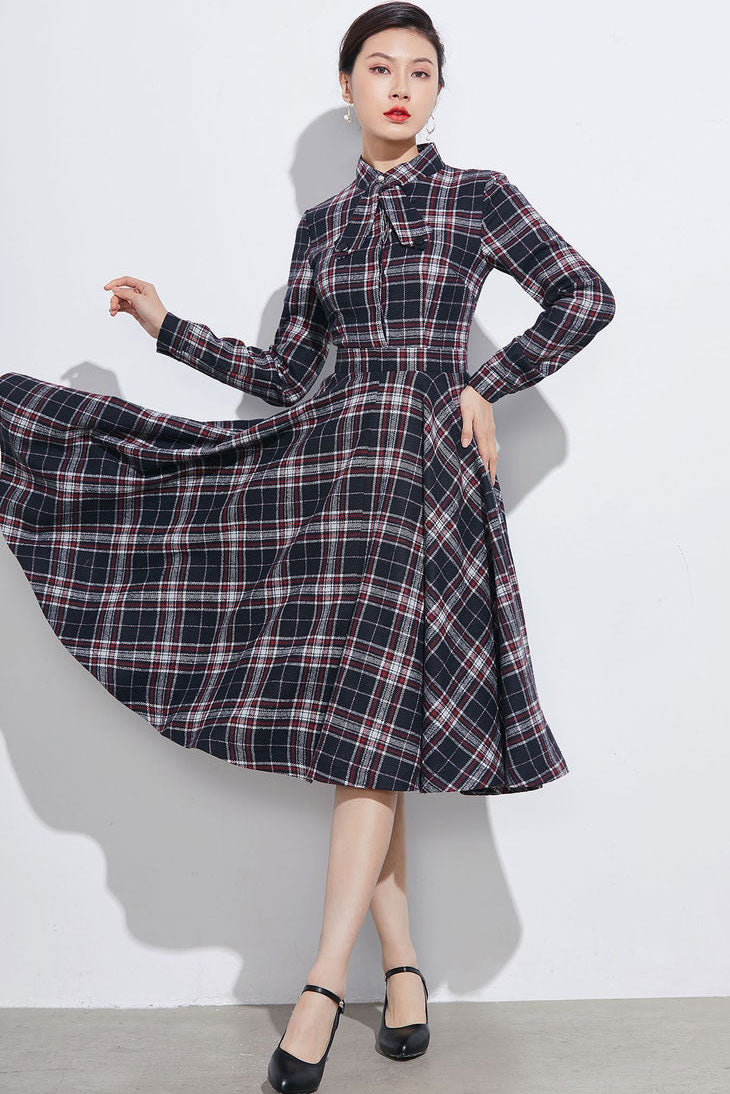vintage inspired 1950s Plaid wool dress 2448