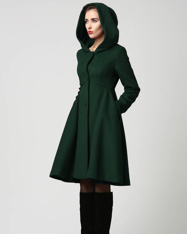 Vintage Wool Blend Hooded Coat – Handmade Winter Overcoat 2647