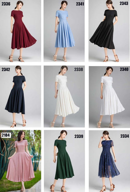 Minimalist Linen Blend Midi Dress – Elegant Fit and Flare Summer Dress  971