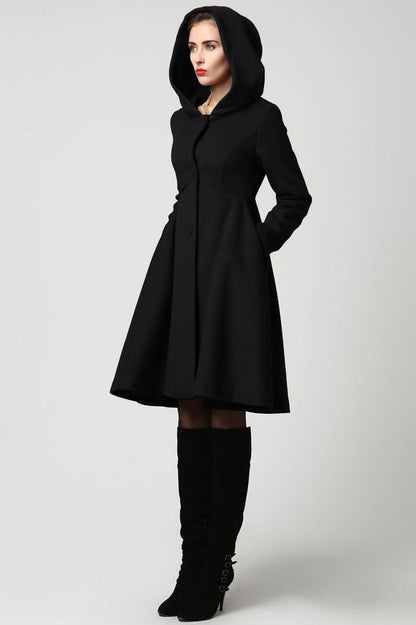 Vintage Wool Blend Hooded Coat – Handmade Winter Overcoat 2647