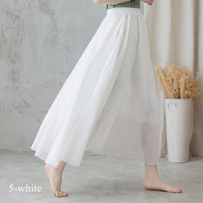 Bohemian Rust Red Linen Maxi Skirt – High-Waist Swing Hem – 2744