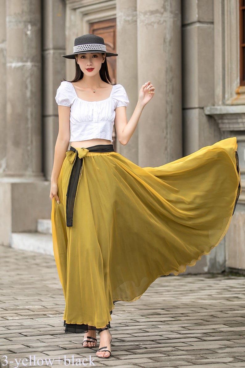 Chiffon long hotsell skirt yellow