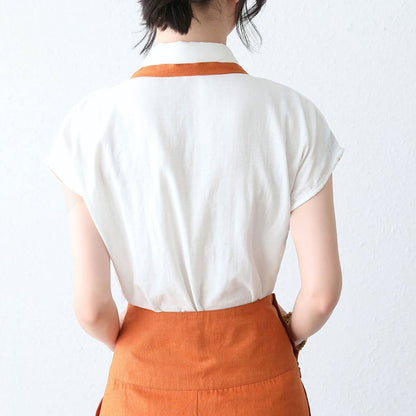 White Linen Blouse with Cap Sleeves - Lightweight and Crisp Button-Up 289001