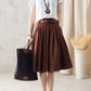 Retro Women Pleated Full Circle Linen Skirt with Pockets 281711