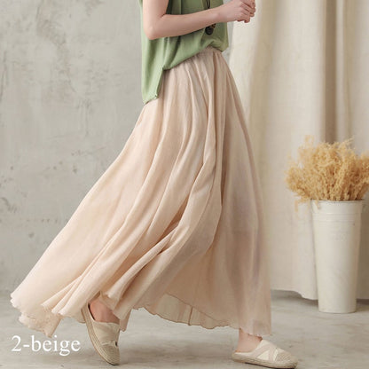 Bohemian Rust Red Linen Maxi Skirt – High-Waist Swing Hem – 2744