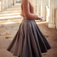 Gray Wool Midi Skirt – Vintage High Waist Flared Winter Skirt for Women 0748
