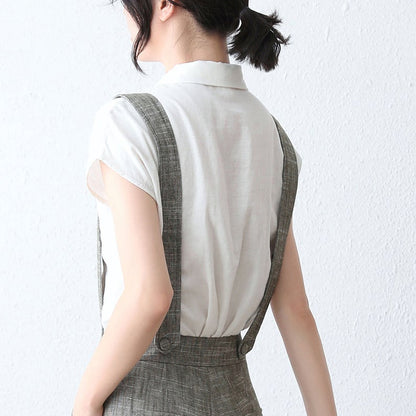White Linen Blouse with Cap Sleeves - Lightweight and Crisp Button-Up 289001