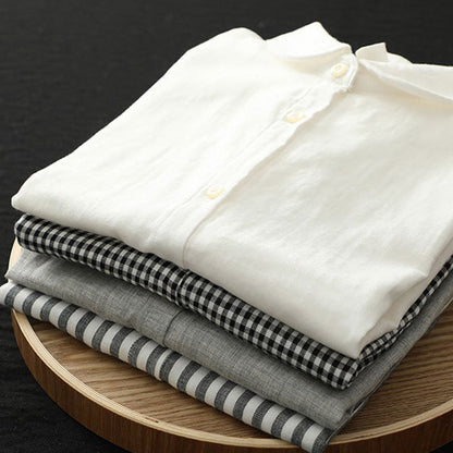 White Linen Blouse with Cap Sleeves - Lightweight and Crisp Button-Up 289001