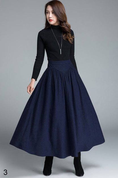 Brown Wool Maxi Skirt – Vintage High Waist A-Line Winter Skirt 1642