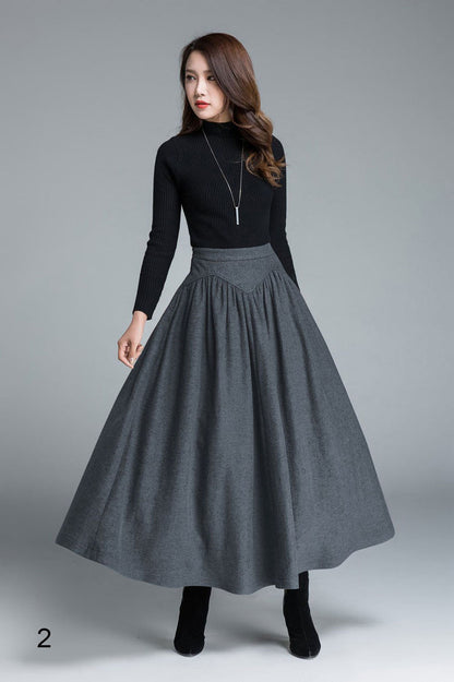 Brown Wool Maxi Skirt – Vintage High Waist A-Line Winter Skirt 1642
