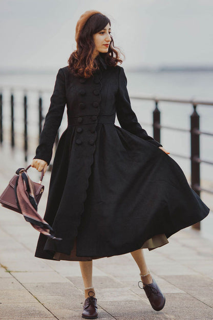 Handmade Navy Wool Coat – Vintage Princess Winter Maxi Overcoat 1971