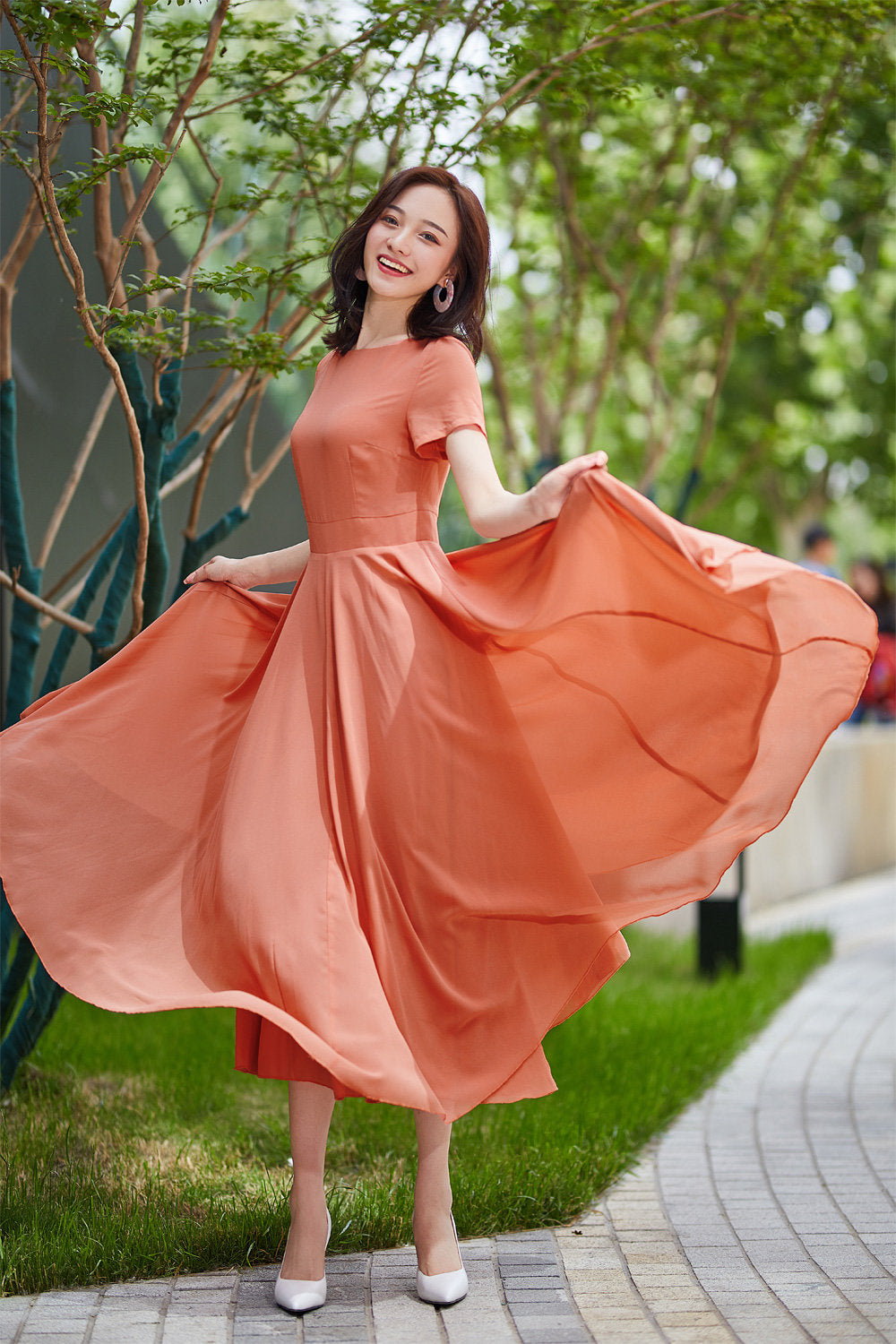 Pink Chiffon Maxi Dress - Flowy Fit-and-Flare Silhouette 2181