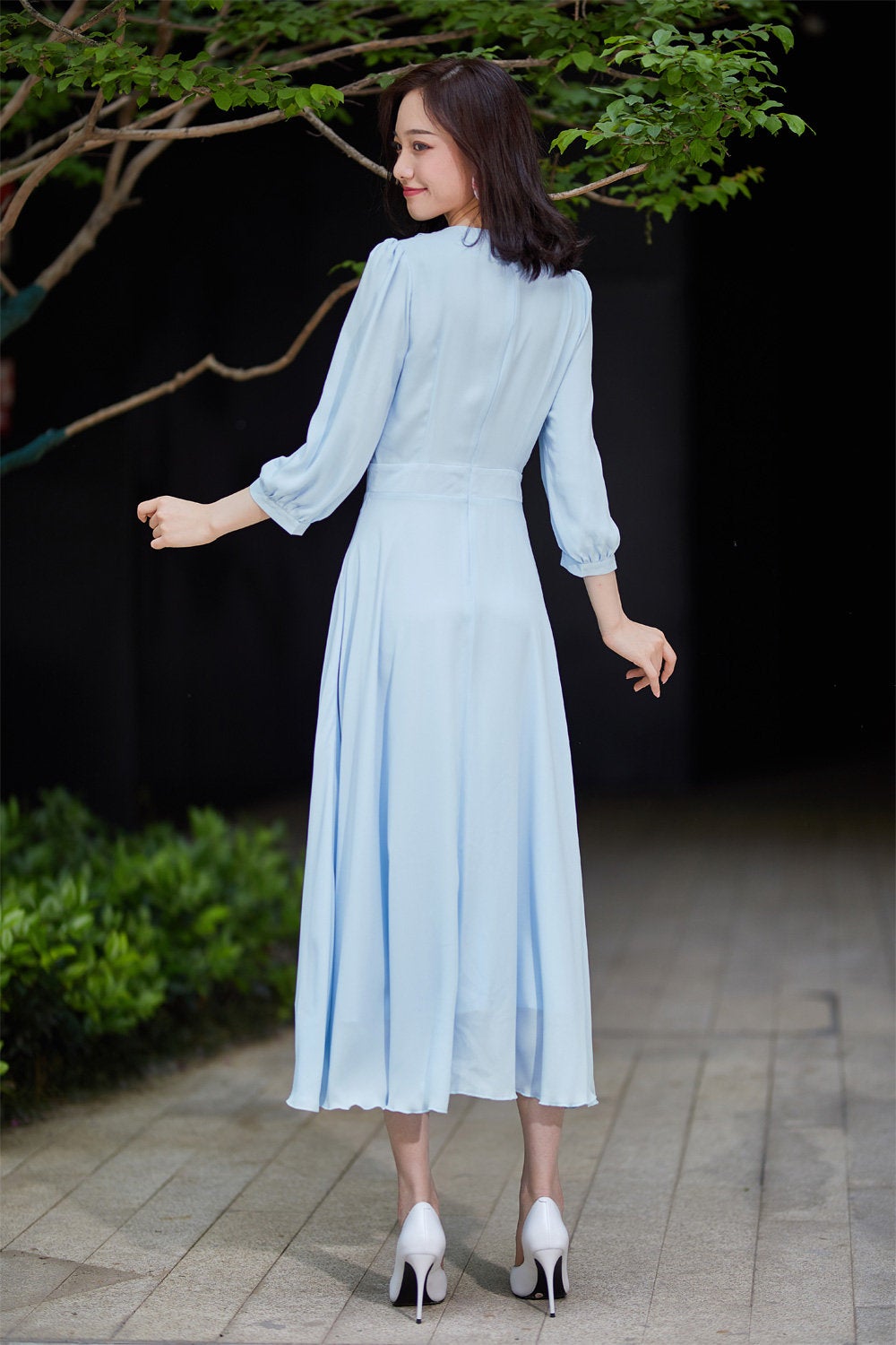 chiffon pleated midi dress Dark Green Chiffon Pleated Nursing Midi Dress