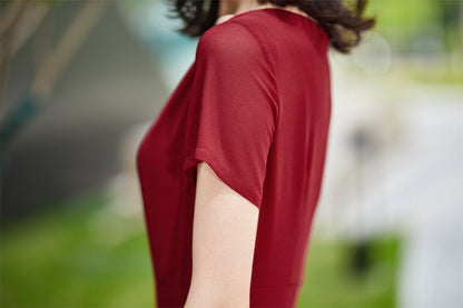 Burgundy bridesmaid dress long, formal gown with sleeves, bridesmaid dress, maxi chiffon dress, Modest evening dress, summer dress 2182