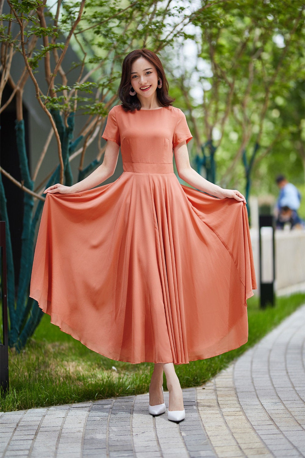 hot pink chiffon maxi dress Hot Pink Chiffon Pleated A-line Tiered Maxi Dress Ohmollydress