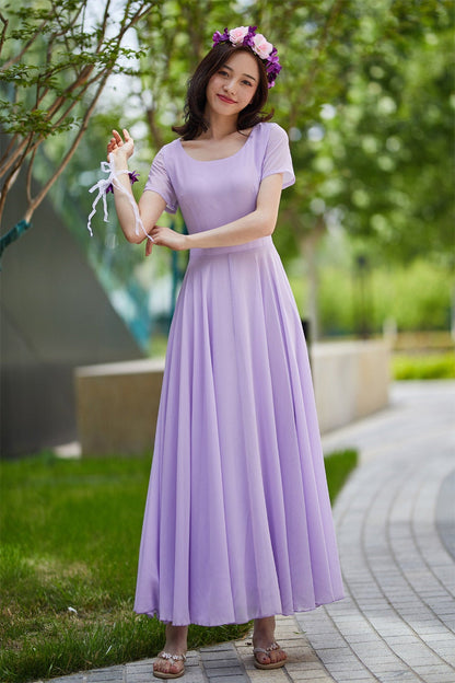 purple chiffon maxi dress, prom wedding dress 2179
