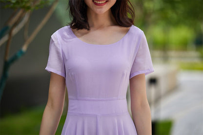 purple chiffon maxi dress, prom wedding dress 2179