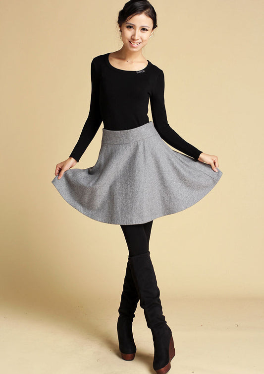 Mini wool skirt black skirt women skirt 0358#