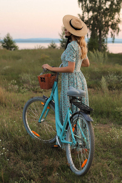 Floral Linen Dress - Modest Cottagecore Silhouette with Lace Edging 3048