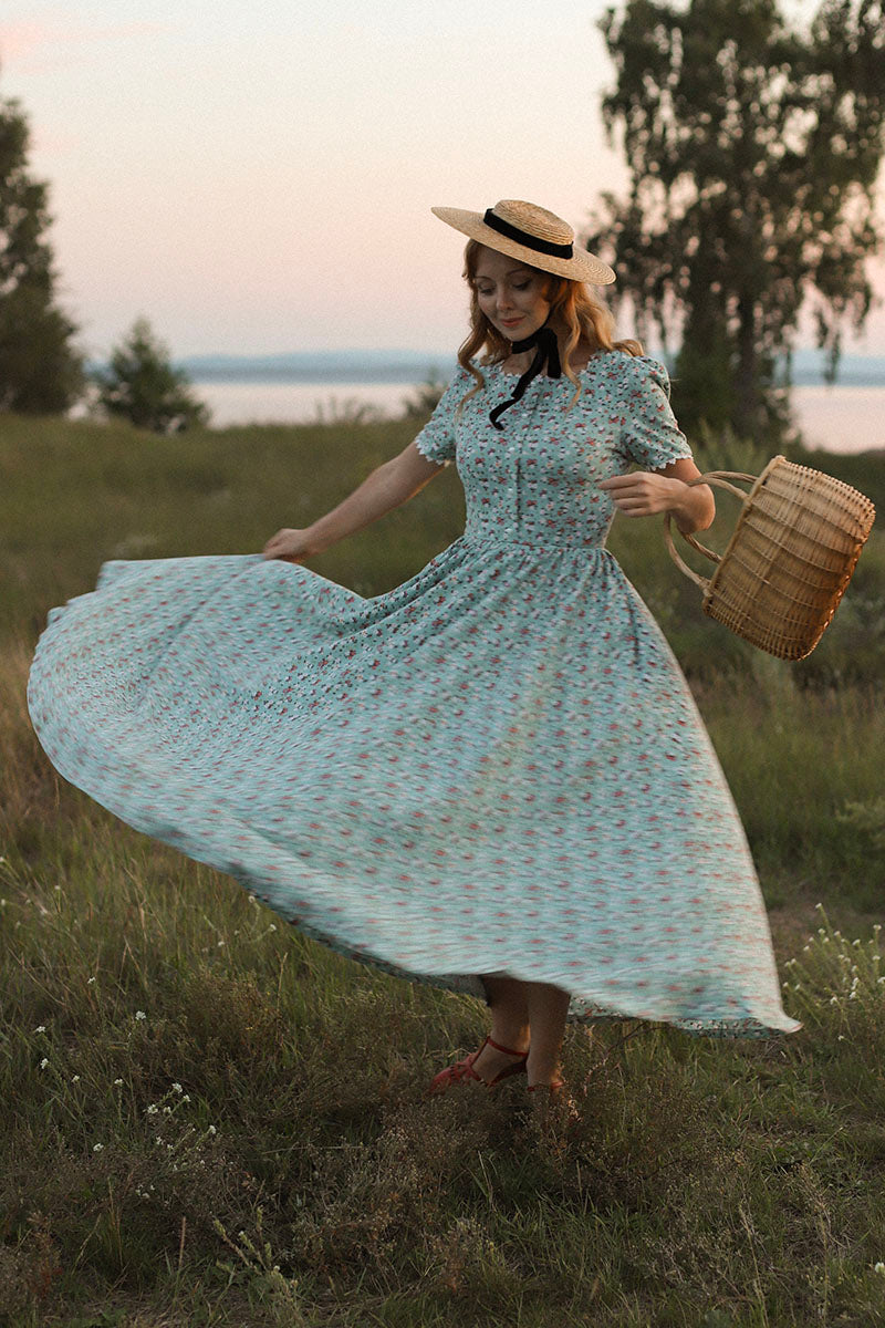 Modest Linen Green Floral Cottagecore Custom Made Dress 3048 Xiaolizi Modest Linen Green Floral Cottagecore Custom Made Dress 3048 Xiaolizi