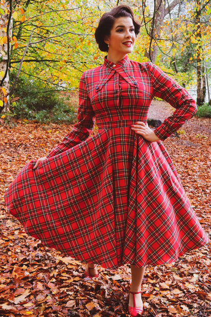 Plaid Fit & Flare Dress - Vintage Knee Length Long Sleeve | Xiaolizi 2495