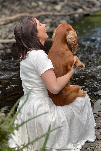 White Linen Short Sleeve Women Summer Midi Dress 3706