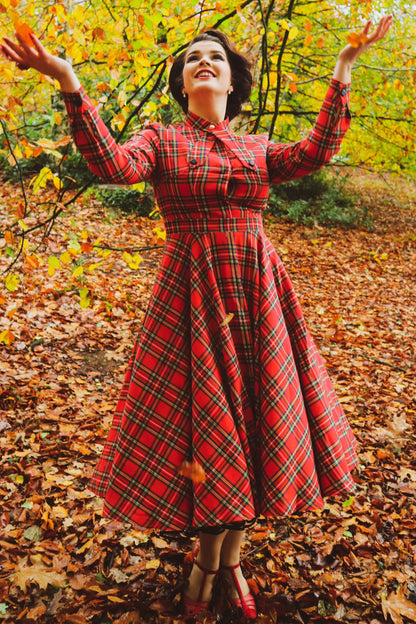 Plaid Fit & Flare Dress - Vintage Knee Length Long Sleeve | Xiaolizi 2495