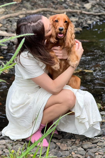 White Linen Short Sleeve Women Summer Midi Dress 3706