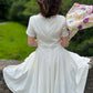 White Linen Short Sleeve Women Summer Midi Dress 3706