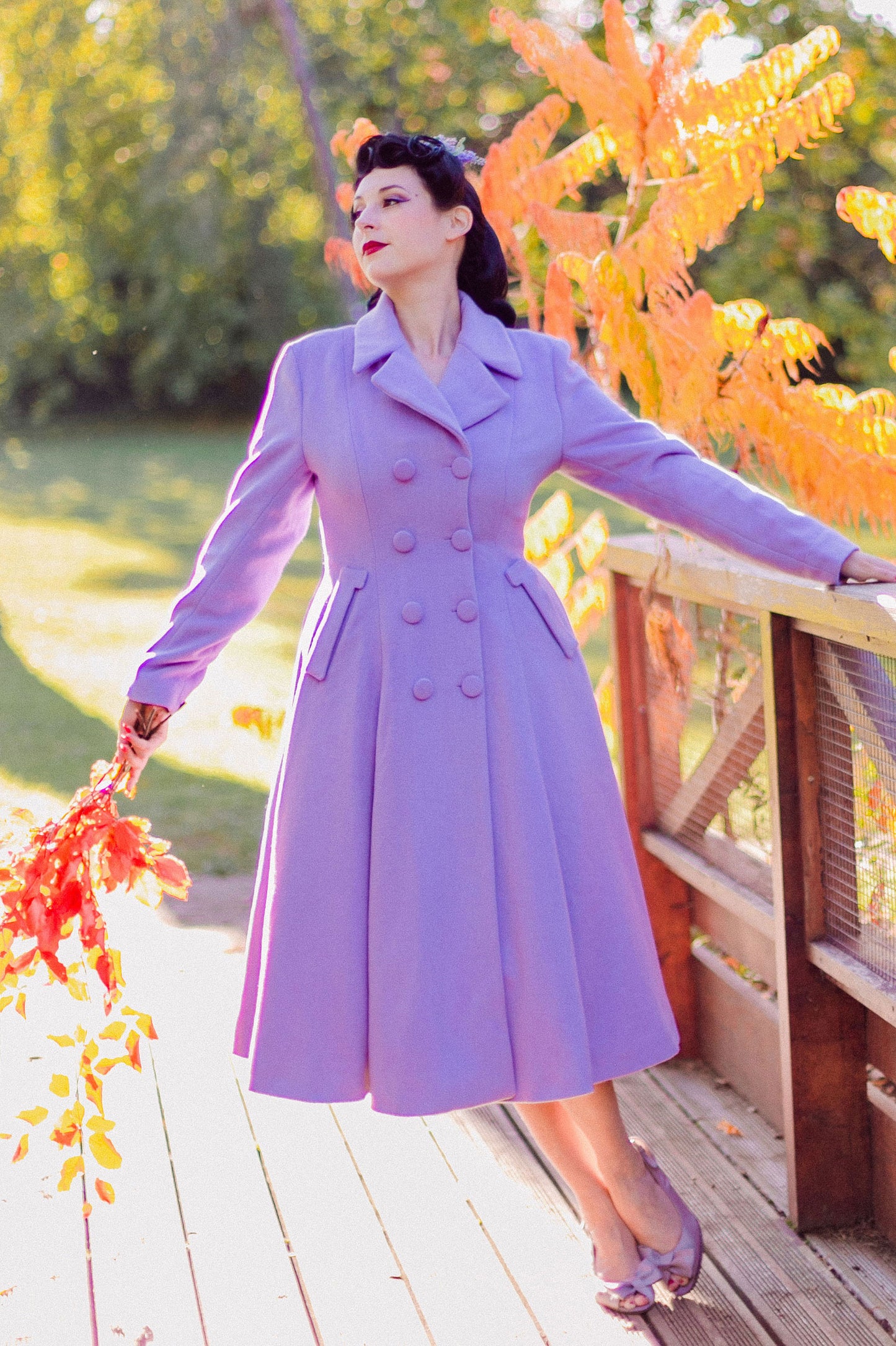 Warm Purple Long Wool Coat Women 3256