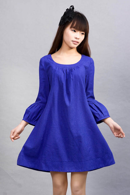 3/4 sleeve linen tunic dress  0010