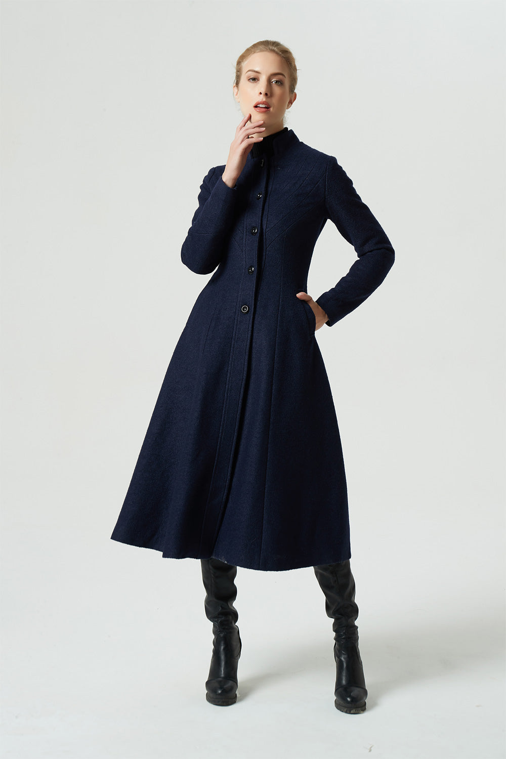 navy blue midi wool coat for women 1951# – Xiaolizi